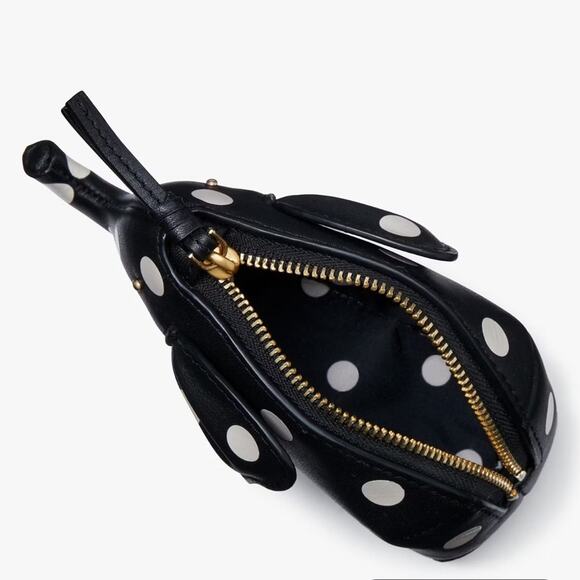 NWT💃Kate Spade Ellie Polka Dot Elephant Coin Purse/Black/ Leather - Picture 5 of 7